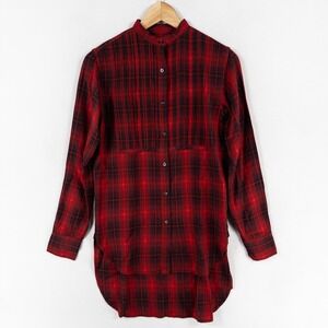 Denim & Supply Ralph Lauren Button Up Tunic Top XS Red Black Plaid Viscose NEW